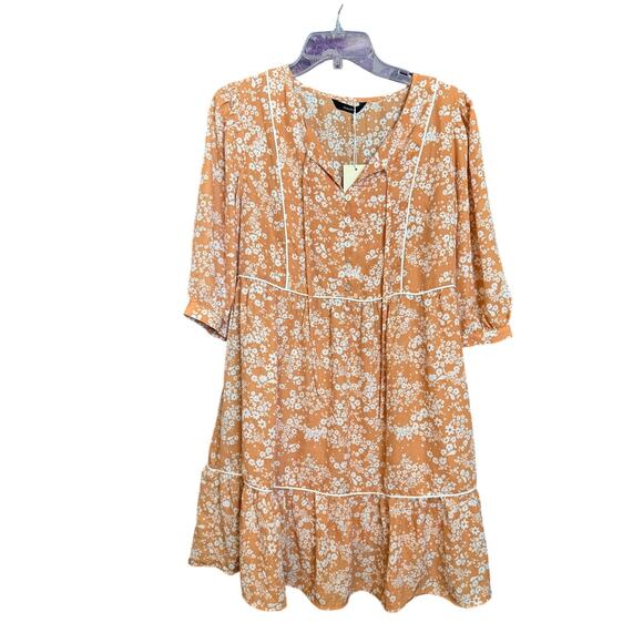 0655 NWT Dokotoo Large Mini Boho Floral Dress 3/4 sleeve Summer / Vaca - Picture 1 of 3